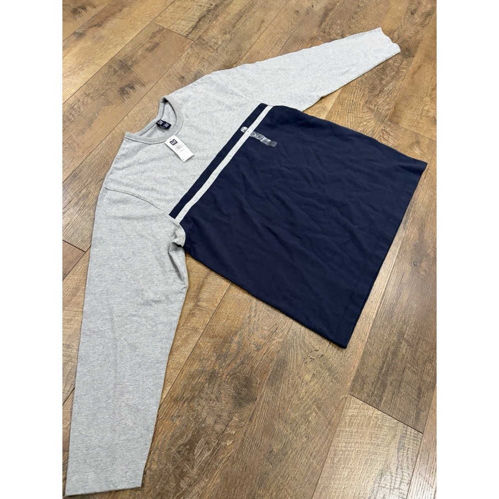 NWT Vintage Y2k GAP Two Toned Blank Crewneck Sweatshirt Grey Navy Blue Large '02 - Picture 5 of 10